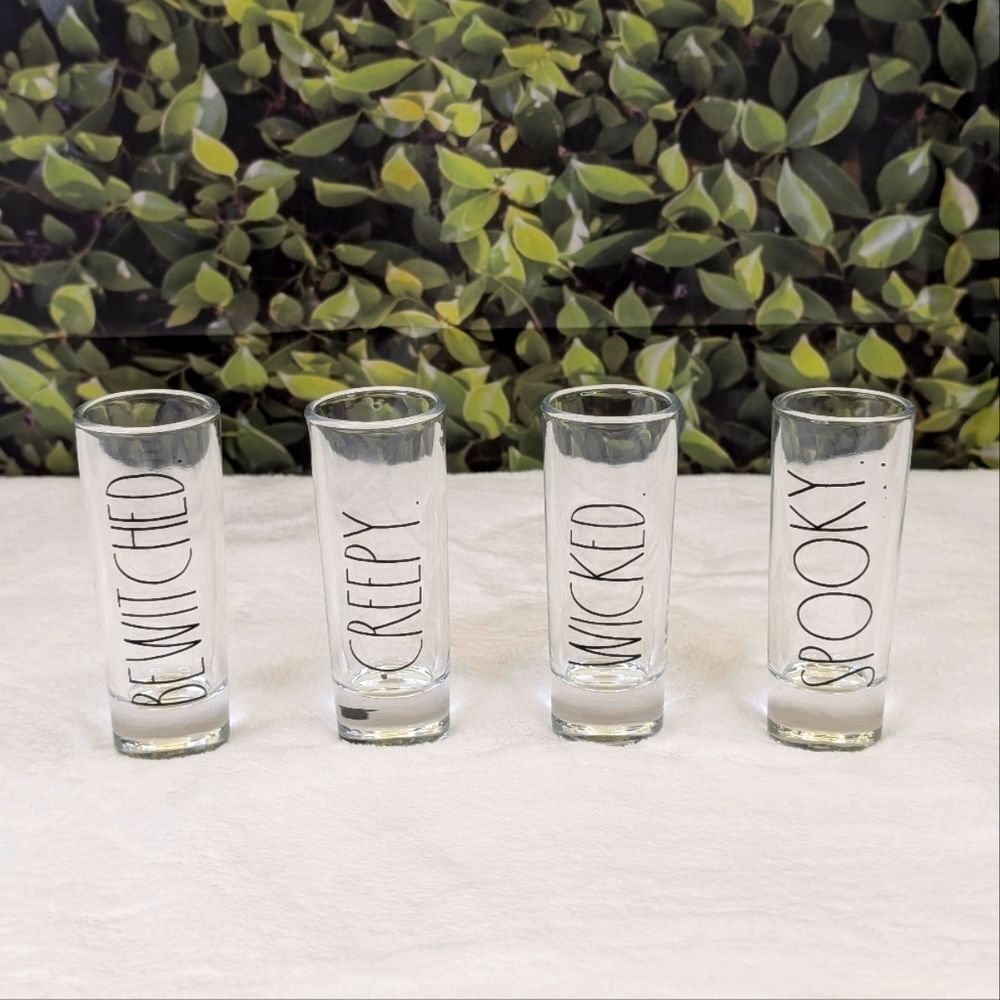 Rae Dunn BEWITCHED, CREEPY, SPOOKY, WICKED Halloween Shooter Shot Glass Set